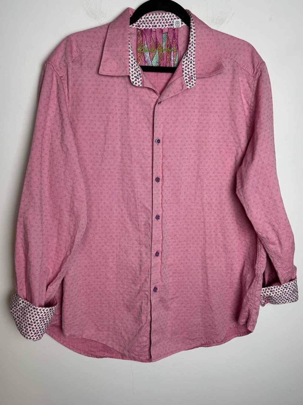 Robert Graham Pink Long-Sleeve Button-Up Shirt Print cuffs 2XL